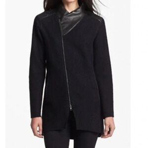 Eileen Fisher Black Wool Leather Jacket